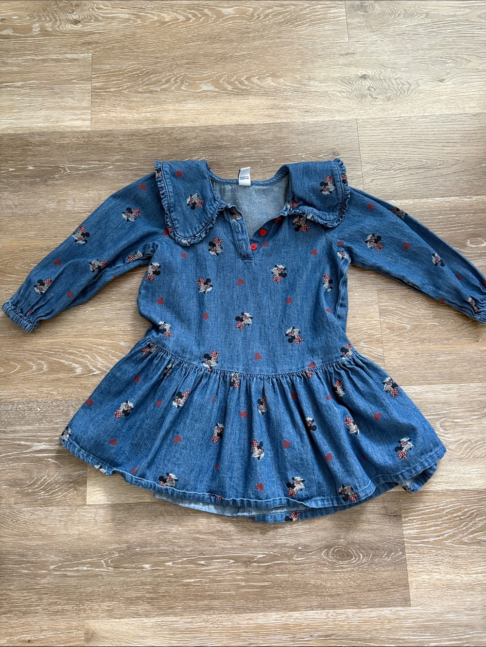 Old Navy Denim-Blue Long Sleeve Girls' Dress with Red Heart & Character Print